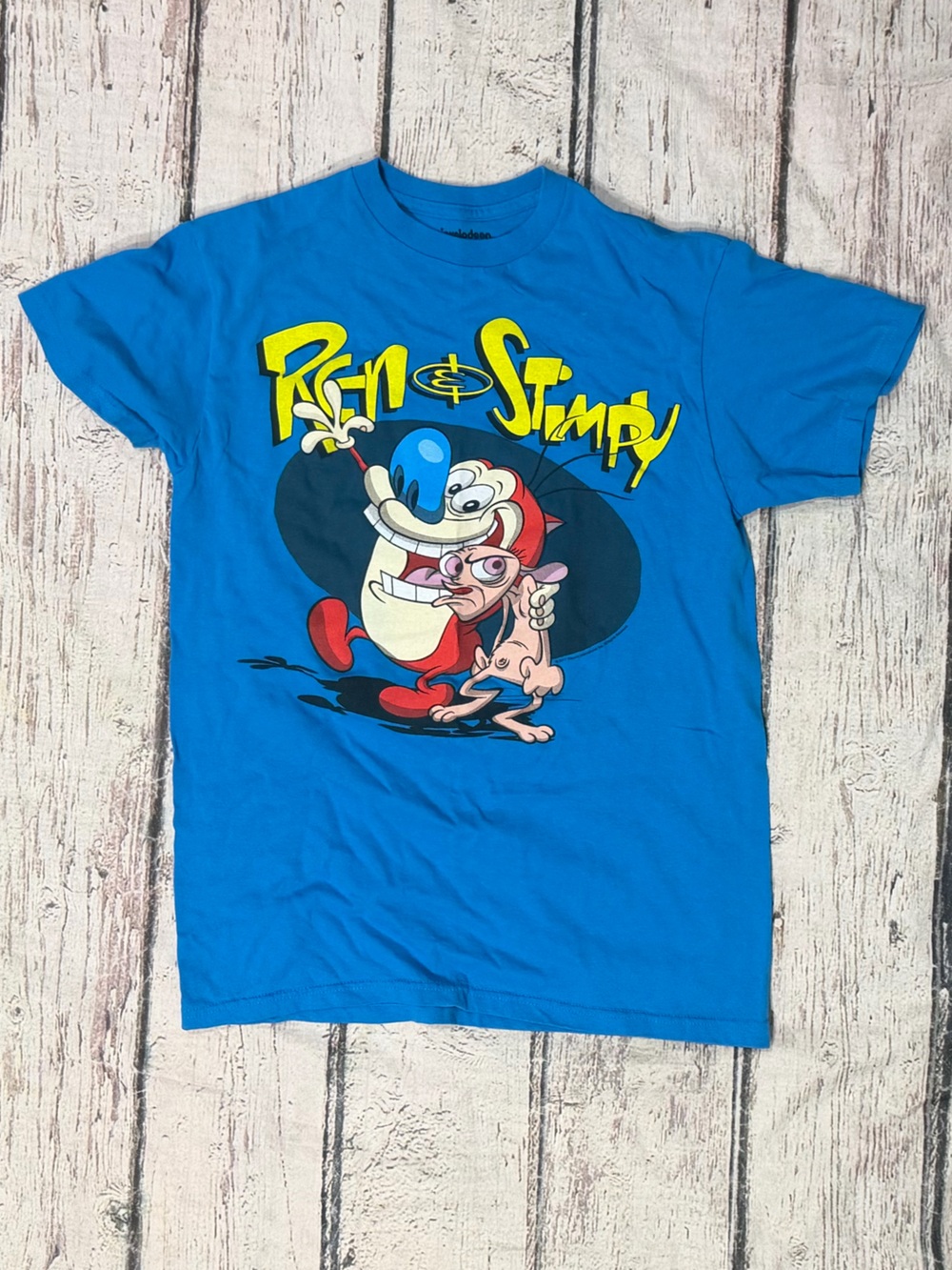 Ren And Stimpy Tee Size Medium Nickelodeon Blue Cartoon Crewneck Tshirt